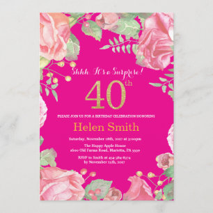 Convite aniversário de 40 anos de Surpresa Floral Dourada