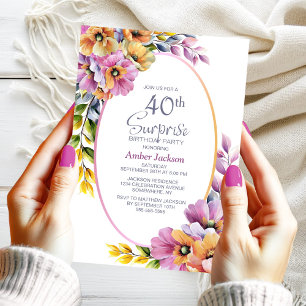 Convite Aniversário de 40 anos de Surpresa Floral Laranja 