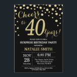 Convite aniversário de 40 anos de surpresa, preto e Dourad<br><div class="desc">Convite para aniversário de 40 anos surpresa com fundo de diamante preto e brilhante Dourado. Dourado Confetti. Aniversário Adulto. Homens ou Mulheres Aniversário.
Para mais personalização,  clique no botão "Personalizar" e use a ferramenta design para modificar este modelo.</div>