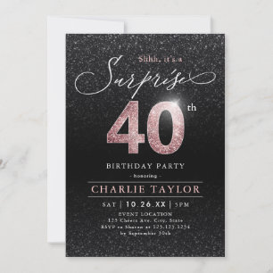 Convite Aniversário de 40 anos de surpresa rosa a preto mo