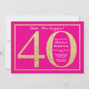 Convite aniversário de 40 anos de surpresa rosa quente e 