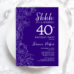 Convite Aniversário de 40 anos de Surpresa Roxo<br><div class="desc">Convite para aniversário de 40 anos surpresas roxas. A design feminina moderna minimalista apresenta sotaques botânicos e letra de script de tipografia. Simples cartão de convite floral perfeito para uma festa surpresa na moda. Impressos convites Zazzle ou modelo de impressão digital instantânea para download.</div>