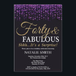 Convite aniversário de 40 anos de surpresa Roxo e Brilho D<br><div class="desc">Convite para aniversário de 40 anos surpresa. Quarenta e fabuloso. Roxo Preto e Dourado Brilhante.Festa de aniversário para adultos. Para Homens ou Mulheres.
Para mais personalização,  clique no botão "Personalizar" e use a ferramenta design para modificar este modelo.</div>