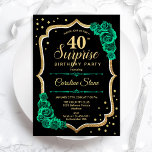 Convite Aniversário de 40 anos de Surpresa Verde Dourada P<br><div class="desc">Convite de festas de aniversário de 40 anos surpresa. Preto feminino e design verde esmeralda com ouro brilhante falso. Apresenta rosas, fonte de script e confetti. Perfeito para uma elegante comemoração de aniversário feminina. Pode ser personalizado para mostrar qualquer idade. Impressos convites Zazzle ou modelo de impressão digital instantânea para...</div>