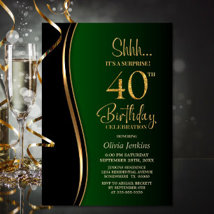 Convite Aniversário de 40 anos de Surpresa Verde Dourada P