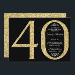 Convite Aniversário de 40 anos de Tipografia Dourada Elega<br><div class="desc">Celebre em estilo com estes convites de aniversário de 40 anos de glitter dourado,  elegantes e modernos. O design é fácil de personalizar e seus convidados ficarão entusiasmados quando receberem esses convites para na moda.</div>