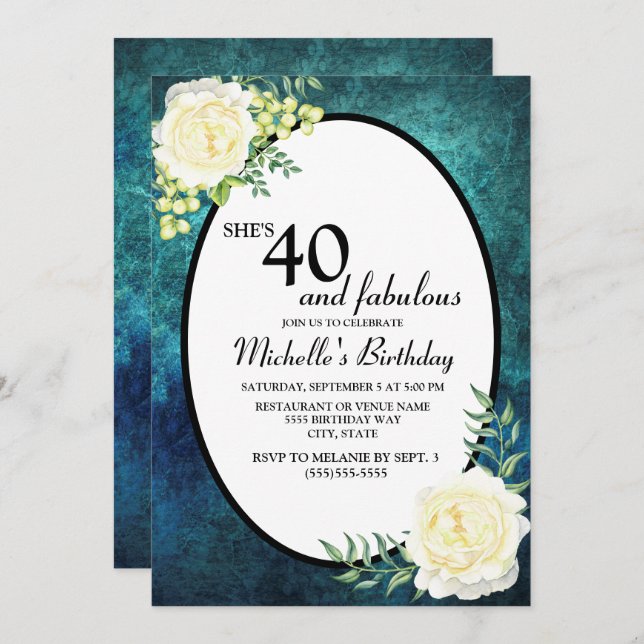 Convite Aniversário de 40 anos de Uvas de Rosas Brancas e  (Frente/Verso)