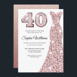 Convite aniversário de 40 anos de Vestido com Lente Dourad<br><div class="desc">Variações do Convite de festas de aniversário de 40 anos de Espelhamento Leve Dourado para o convite e itens correspondentes em nossa loja</div>