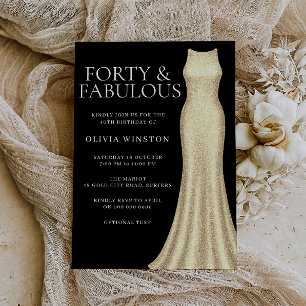 Convite Aniversário de 40 anos de Vestido Dourado Elegante