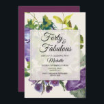 Convite Aniversário de 40 anos de Vinhas Florais de Aquare<br><div class="desc">Folhas florais e verdes em cor de água roxa de ameixa em creme de marfim/jardim botânico de alabastro Quarenta e convite de festas fabuloso/aniversário de 40 anos.</div>