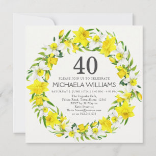 Convite Aniversário de 40 anos de Wreath White Daffodils A