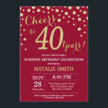 Convite aniversário de 40 anos Diamante da Surpresa Vermel<br><div class="desc">aniversário de 30 anos surpresa com o plano de fundo de diamante vermelho e brilhante Dourado. Dourado Confetti. Aniversário Adulto. Homens ou Mulheres Aniversário.
Para mais personalização,  clique no botão "Personalizar" e use a ferramenta design para modificar este modelo.</div>