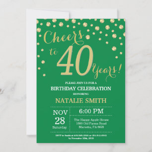 Convite Aniversário de 40 anos Diamante Verde e Dourado