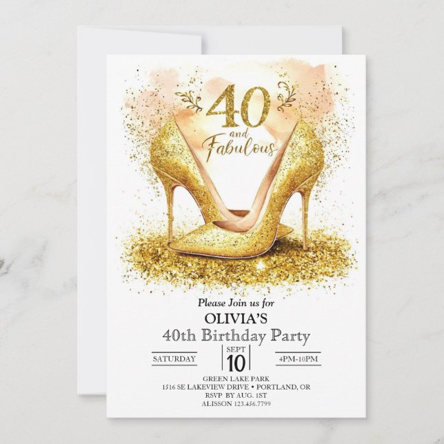 Convite aniversário de 40 anos digital Dourado na moda (Frente)