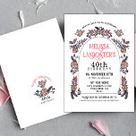 Convite Aniversário de 40 anos do Arco Flor do Jardim Rosa<br><div class="desc">Celebre um aniversário de 40 anos de marco como precioso dos anos que passaram pedindo a amigos e familiares que se juntem e comemorem! Este convite de aniversário ilustrado, elegante, apresenta uma ilustração desenhada à mão de aves bonitinhas e um arco de flores em palete de cor versátil para todas...</div>