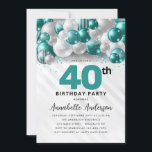 Convite Aniversário de 40 anos do balão de prata verde-alt<br><div class="desc">Glam Moderno Verde Verde Silver Balão Brilhante Glitter Qualquer Convite De Aniversário De Idade</div>