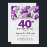 Convite Aniversário de 40 anos do Balão de Prata Violeta R<br><div class="desc">Clareta Violeta Violeta Roxo-Roxo-Moderna Espalha-se Todo Convite De Aniversário</div>