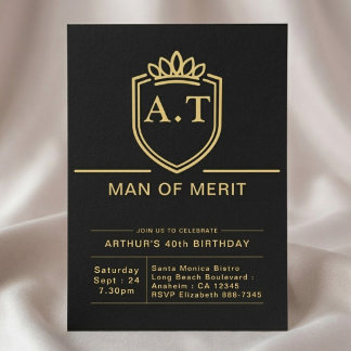 Convite Aniversário de 40 anos do marido, festa preta e do