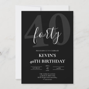 Convite Aniversário de 40 anos do Masculino Preto
