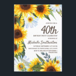 Convite Aniversário de 40 anos dos Girassóis Amarelos<br><div class="desc">Girassóis amarelos e castanhos russos e margaridas brancas com lindas folhas verdes no convite de festas branco de aniversário de 40 anos para mulheres. A parte traseira desta placa tem um padrão de bolinhas amarelo em branco. Entre em contato conosco para obter ajuda com a personalização ou para solicitar produtos...</div>