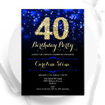 Convite Aniversário de 40 anos Dourado azul<br><div class="desc">convite de festas aniversário de 40 anos. Elegante design azul real com ouro brilhante. Apresenta na moda diamante, luzes e fontes de script. Homens ou mulheres convidam no dia. Perfeito para uma festa de aniversário adulta na moda. Personalize com seus próprios detalhes. Envie-me uma mensagem se precisar de mais personalização....</div>