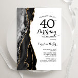 Convite Aniversário de 40 anos Dourado branco de Agate pre<br><div class="desc">Convite de festas de aniversário de 40 anos preto, branco e dourado. Elegante design moderno com aquarela agate marble geode background, faux glitter gold e typografia script font. Trendy convida o cartão perfeito para uma comemoração de dia das mulheres na moda. Impressos convites Zazzle ou modelo de impressão digital instantânea...</div>