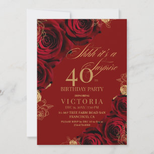Convite aniversário de 40 anos Dourado de Rosas Surpresa