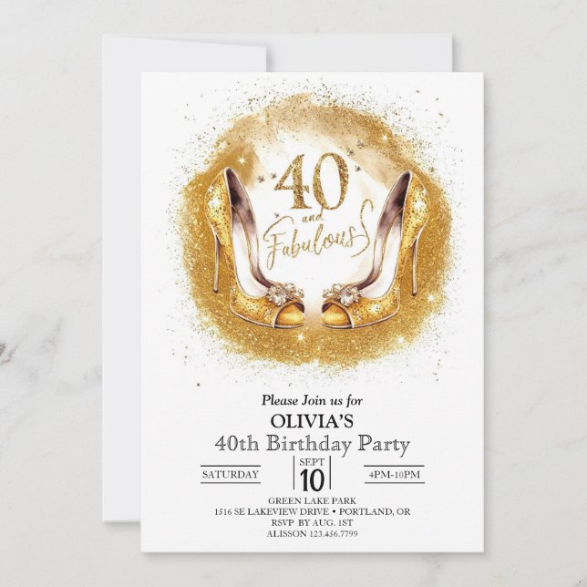 Convite Aniversário de 40 anos Dourado digital digital per (Frente)