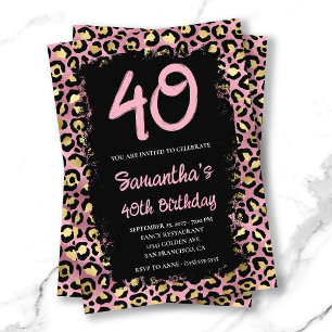 Convite Aniversário de 40 anos dourado e rosa com onça pin