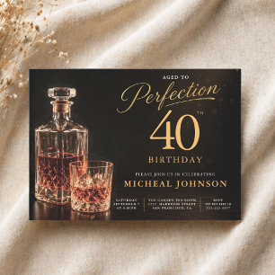 Convite Aniversário de 40 anos Dourado Preto Envelhecido à