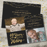 Convite aniversário de 40 anos e agora as luzes de sequênc<br><div class="desc">Convide seus hóspedes com este convite de festas aniversário de 40 anos em preto e ouro com luzes de cordas com design de tipografia retrorreflectora com 40 ANOS NO FAZER que integra o ano de nascimento deles dentro da design. Inclua fotos THEN e AGORA para um convite divertido. Os detalhes...</div>