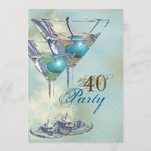 Convite Aniversário de 40 anos elegante azul marrom