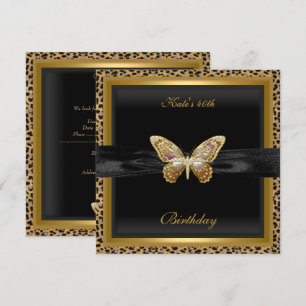 Convite Aniversário de 40 anos Elegante Leopardo Borboleta