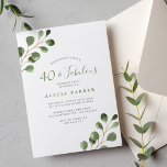 Convite aniversário de 40 anos elegante partido de eucalip<br><div class="desc">A folhagem minimalista e moderna de aquarela eucalipto deixa quarenta e fabulosa quadragésima convite de aniversário.</div>