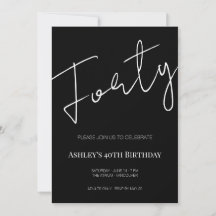 Aniversário de 40 anos Elegante Preto e Branco