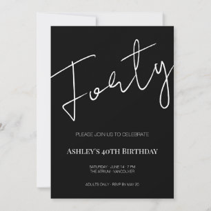 Convite Aniversário de 40 anos Elegante Preto e Branco