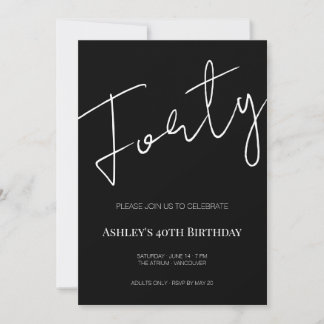 Convite Aniversário de 40 anos Elegante Preto e Branco
