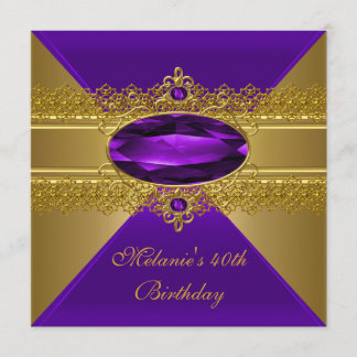 Convite aniversário de 40 anos Elegante Roxo Dourado