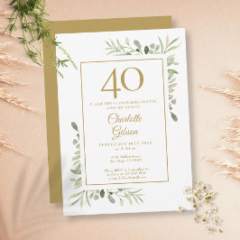 Convite Aniversário de 40 anos em Aquarela Verde Elegante 