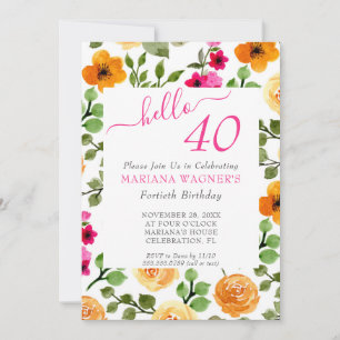 Convite Aniversário de 40 anos em Grafia Elegante Floral L