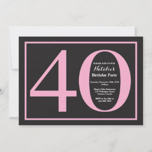 Convite Aniversário de 40 anos em quadro-negro rosa e pret