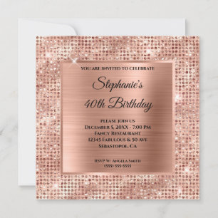 Convite Aniversário de 40 anos em Rose Gold com Diamantes