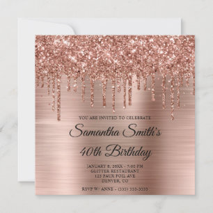 Convite Aniversário de 40 anos em Rose Gold com Glitter e