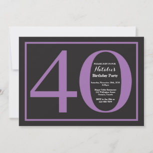 Convite Aniversário de 40 anos em roxo e preto em quadro n