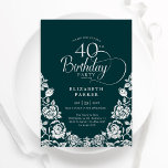 Convite aniversário de 40 anos Emerald Green Silver Rosas<br><div class="desc">Convite de festas elegante de aniversário de 40 anos verde prata esmeralda. Design clássico com rosas, folha prateada falsa e letra de script de tipografia. A Trendy convida o cartão perfeito para uma festa de na moda. Personalize com seus próprios detalhes. Pode ser personalizado para qualquer idade. Impressos convites Zazzle...</div>