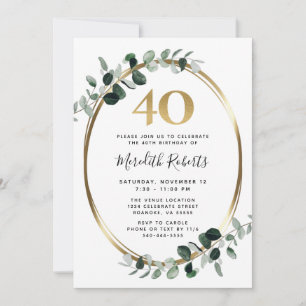 Convite aniversário de 40 anos Eucalyptus Dourado Parte Me