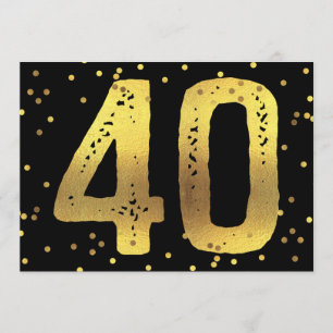 Convite aniversário de 40 anos Faux Gold Foil Confetti Bla
