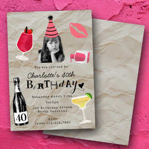 Convite Aniversário de 40 anos feminino personalizado com 