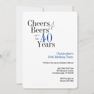 Convite Aniversário de 40 anos, festa simples Cheers Beers