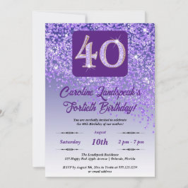 Convite Aniversário de 40 anos Festivo com Brilho Roxo